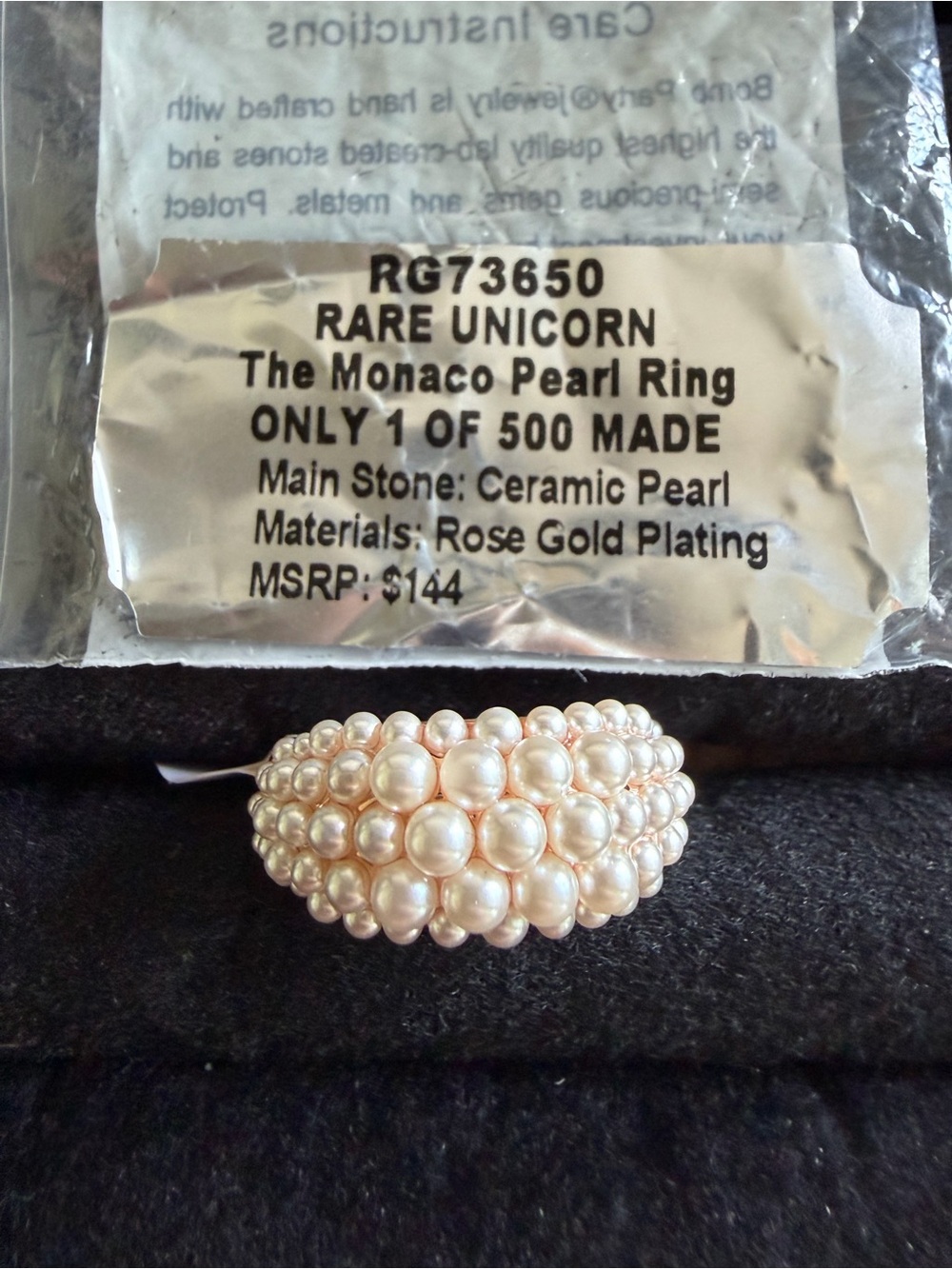 Rare Unicorn The Monaco Pearl Ring - Ceramic Pearls in Rose Gold Size 8 🦄